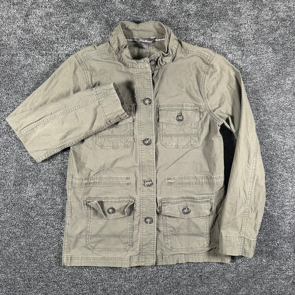 Eddie Bauer Jacket Womens S Field Utility Green Button-Down Ripstop Chore Coat
